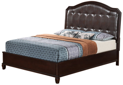 Bed with transitional design panel bed in dark wood frame with tufted headboard HouseOfZazla on Tampa Home & Garden Store