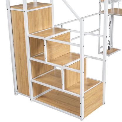 Loft Bed with built-in work station, wardrobe and LED by HouseOfZazla, white frame on Tampa Home & Garden Store