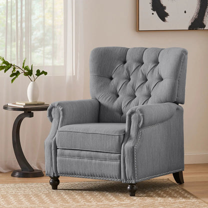 Welch Tufted Pushback Recliner in gray fabric with nailhead trim by Unique Piece Furniture on Tampa Home & Garden Store