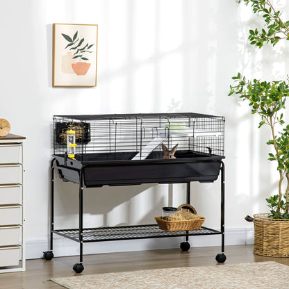 Pawhut two-story black small animal cage on wheeled stand with shelf water bottle on Tampa Home & Garden Store