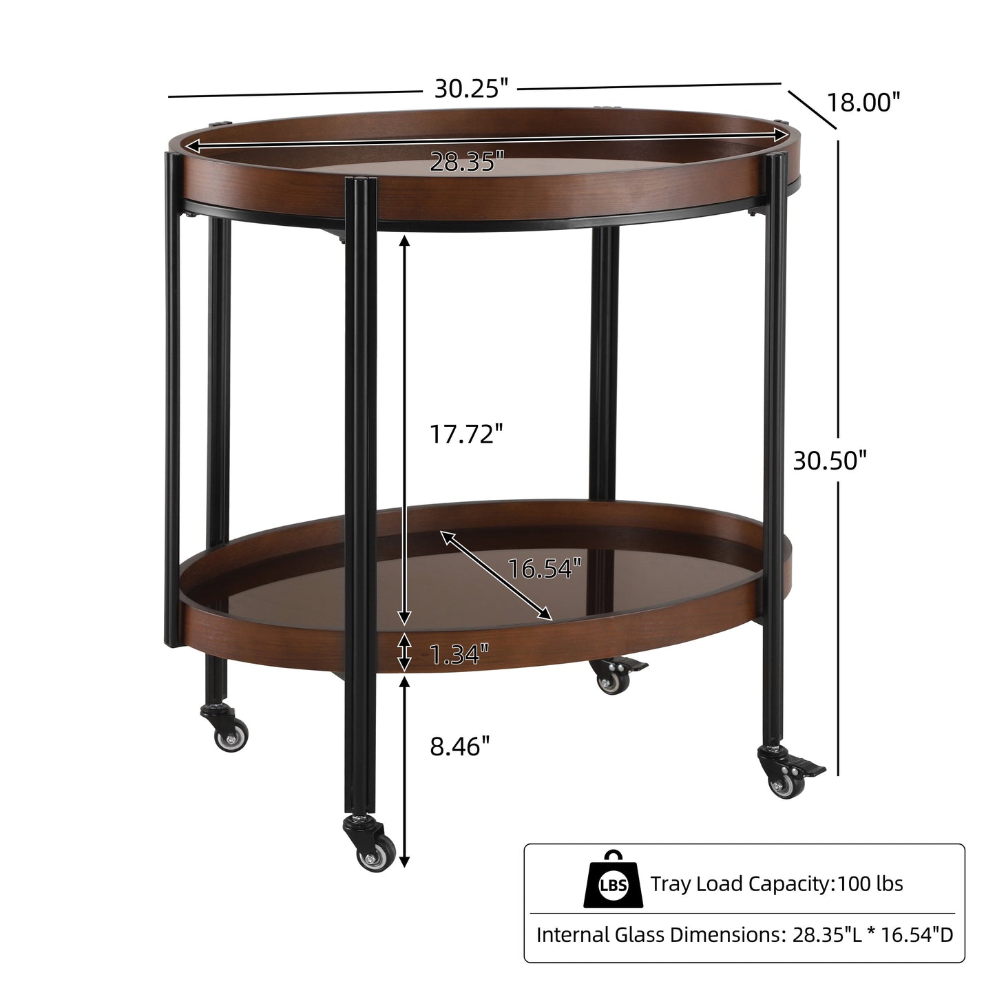 Dark Oval Kitchen Cart With Wood And Glass