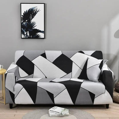 Sofa cover elastic all-inclusive full cover with geometric black gray white pattern on a sofa on Tampa Home & Garden Store