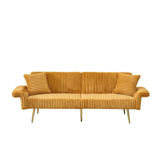 Luxury Foldable Double Sofa Bed futon sofa in orange corduroy with folding armrests on Tampa Home & Garden Store