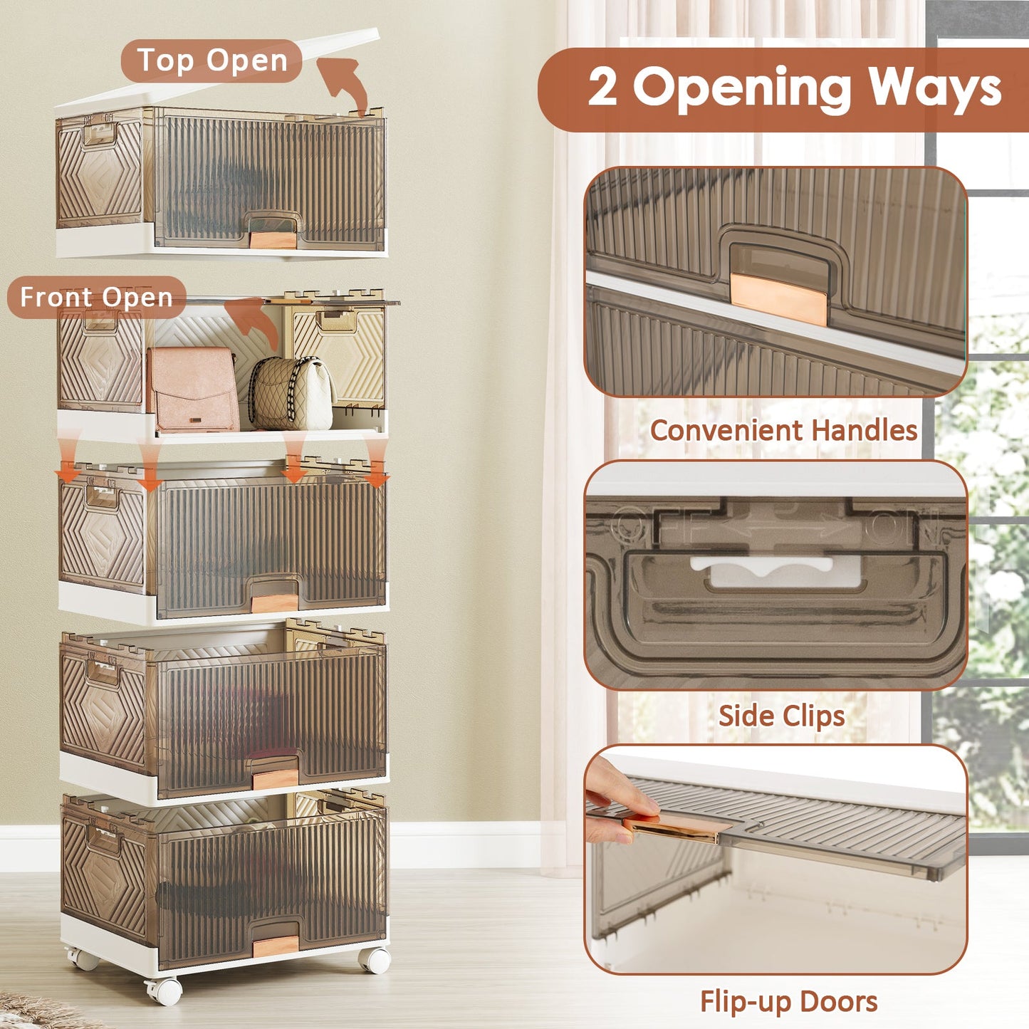 3/4/5/6-Cube Stackable Storage Bins with Detachable Wheels