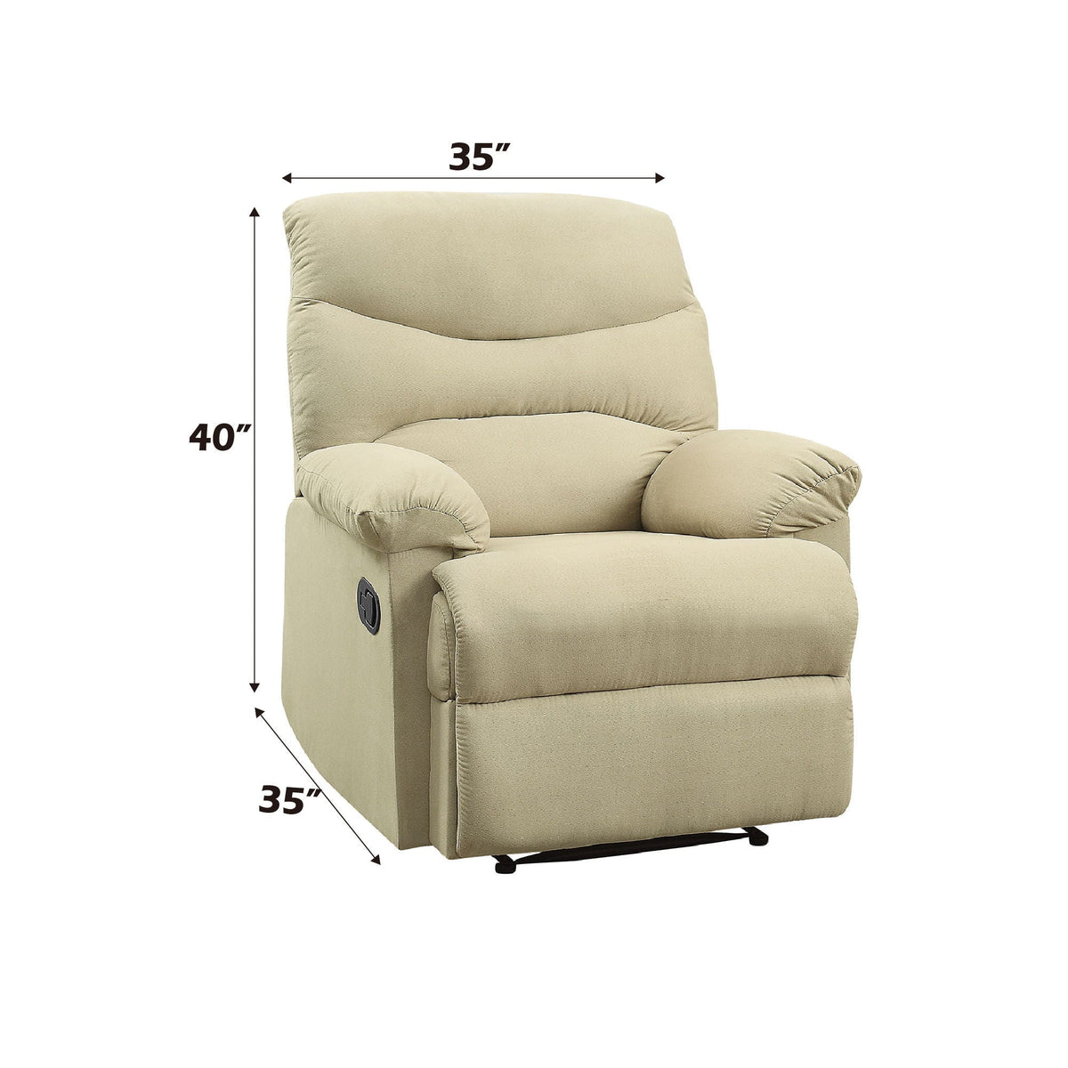Arcadia Micro Motion Glider Recliner beige fabric with cushioned headrest by HouseOfZazla on Tampa Home & Garden Store