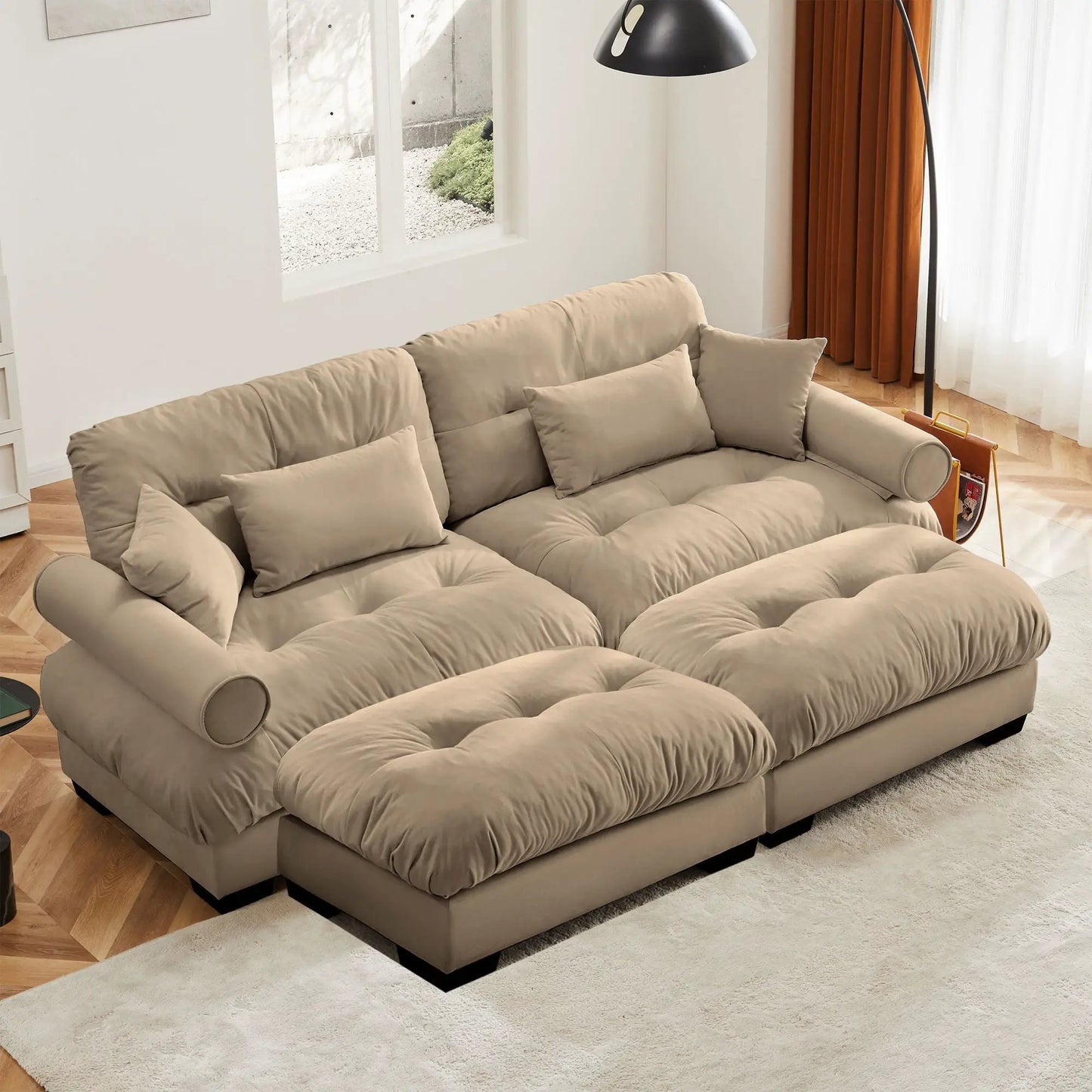 Modern Sectional Sofa with Ottoman and Pillows