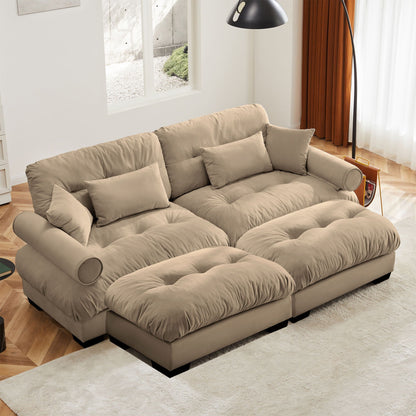 Modern sectional sofa with ottoman by HouseOfZazla, taupe, round bolster arms and pillows on Tampa Home & Garden Store