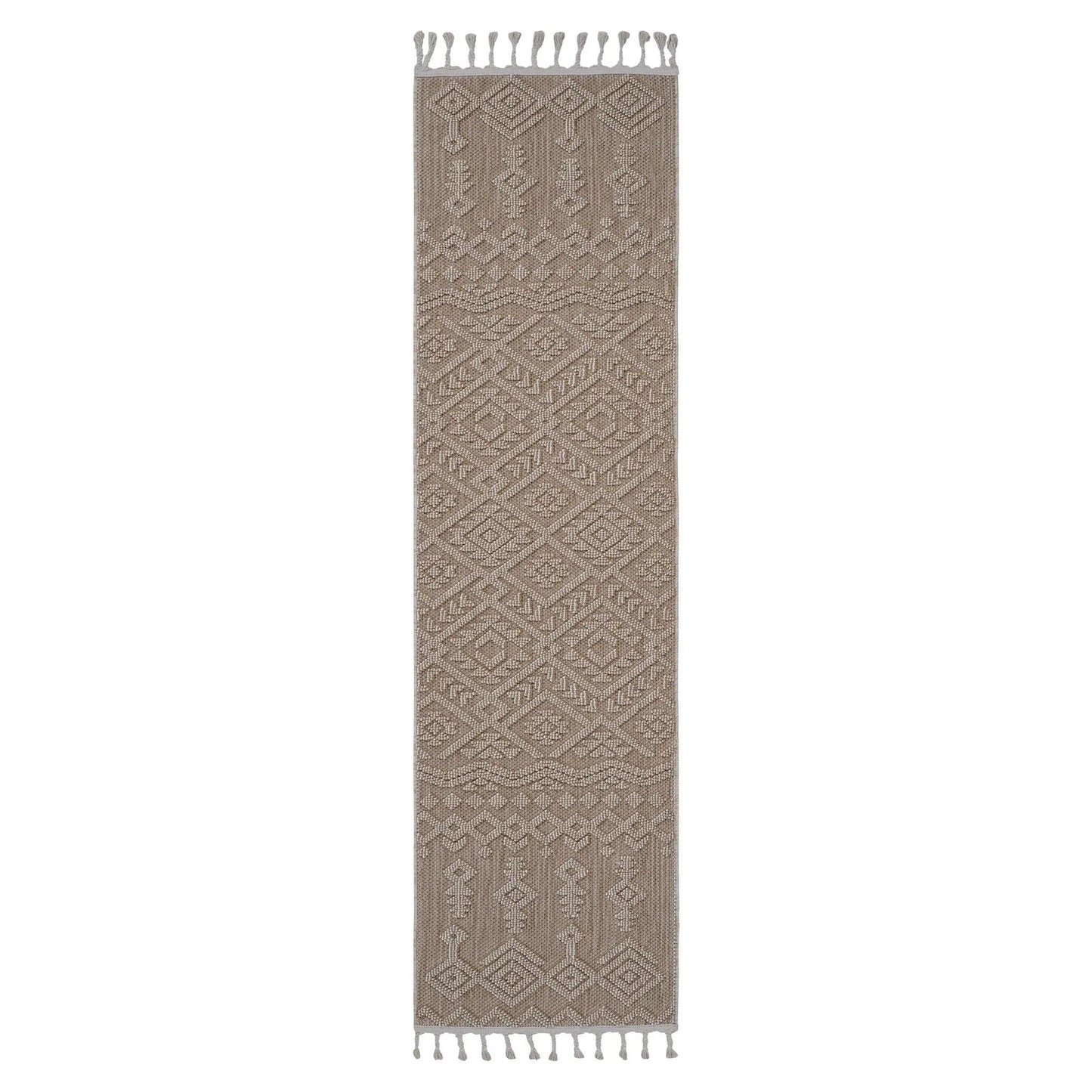 Guros indoor/outdoor rug runner, beige diamonds, tassel fringe, Unique Piece Furniture on Tampa Home & Garden Store
