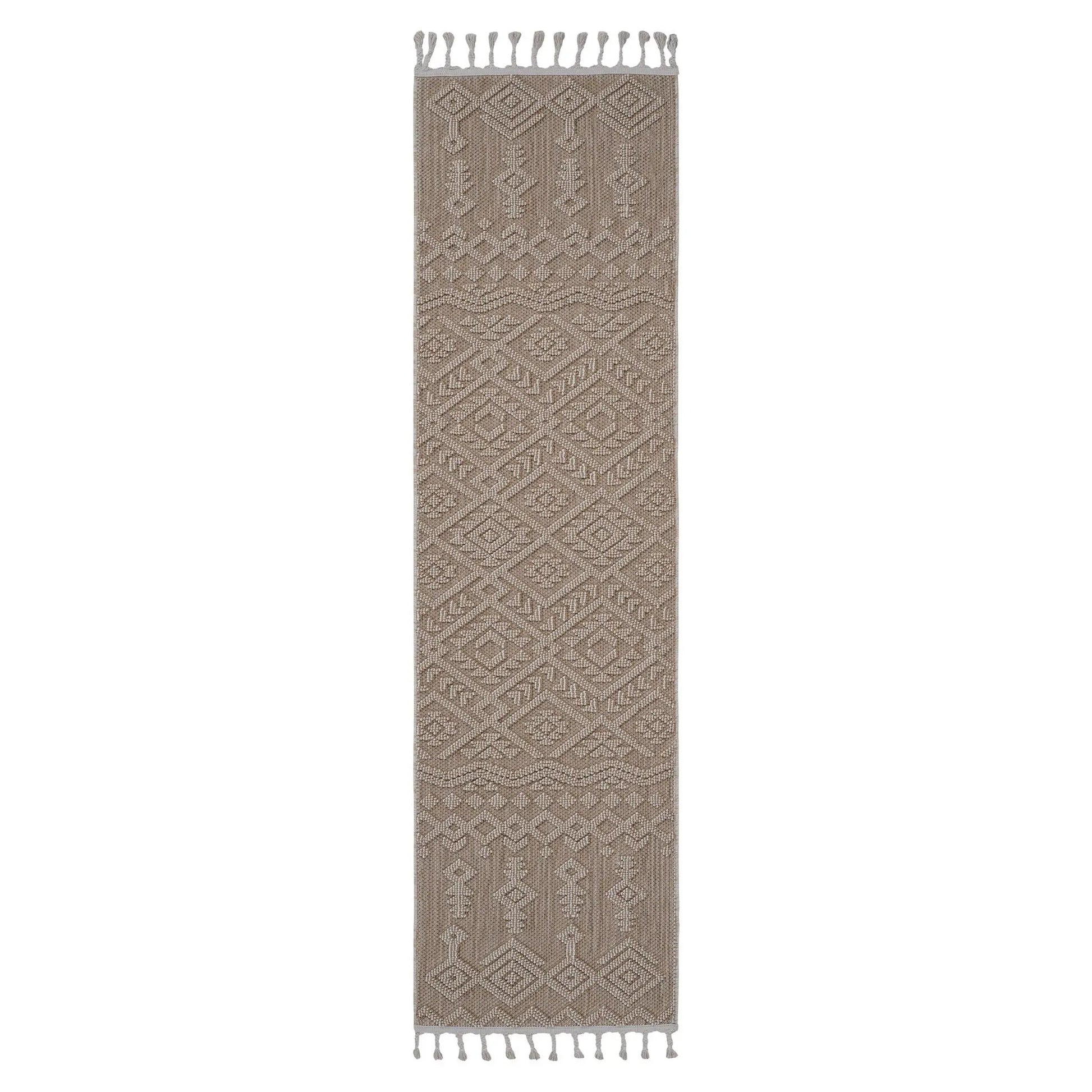 Guros indoor/outdoor rug runner, beige diamonds, tassel fringe, Unique Piece Furniture on Tampa Home & Garden Store
