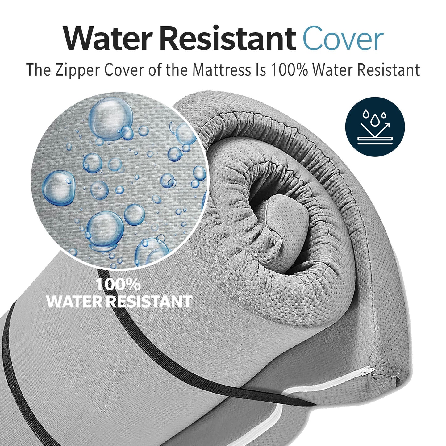 Memory foam camping mattress foldable gray water resistant cover HouseOfZazla rolled for storage on Tampa Home & Garden Store