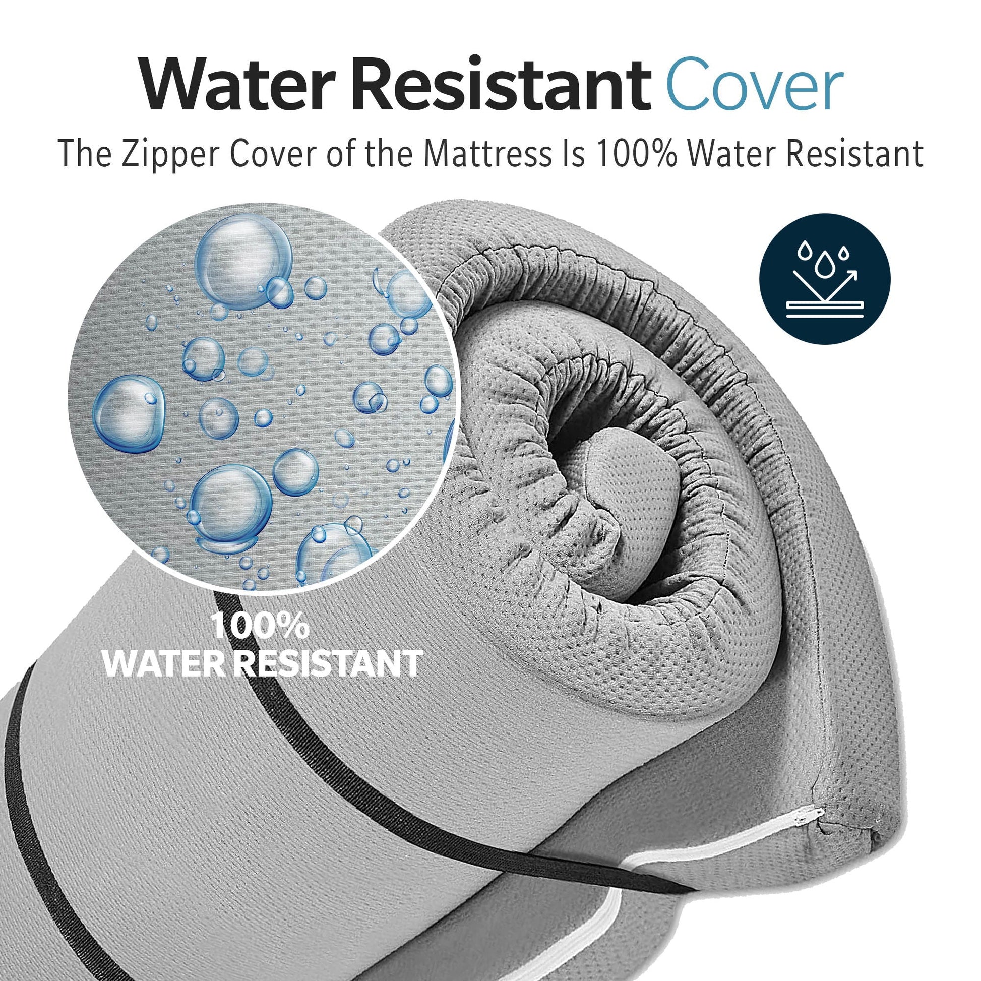 Memory foam camping mattress gray with water-resistant zipper cover, rolled for storage on Tampa Home & Garden Store