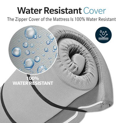 Memory foam camping mattress gray with water-resistant zipper cover, rolled for storage on Tampa Home & Garden Store