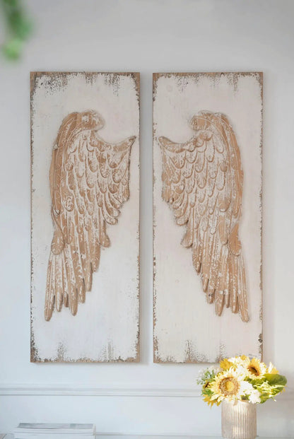 Feather Wing Wall Panels with Distressed Art