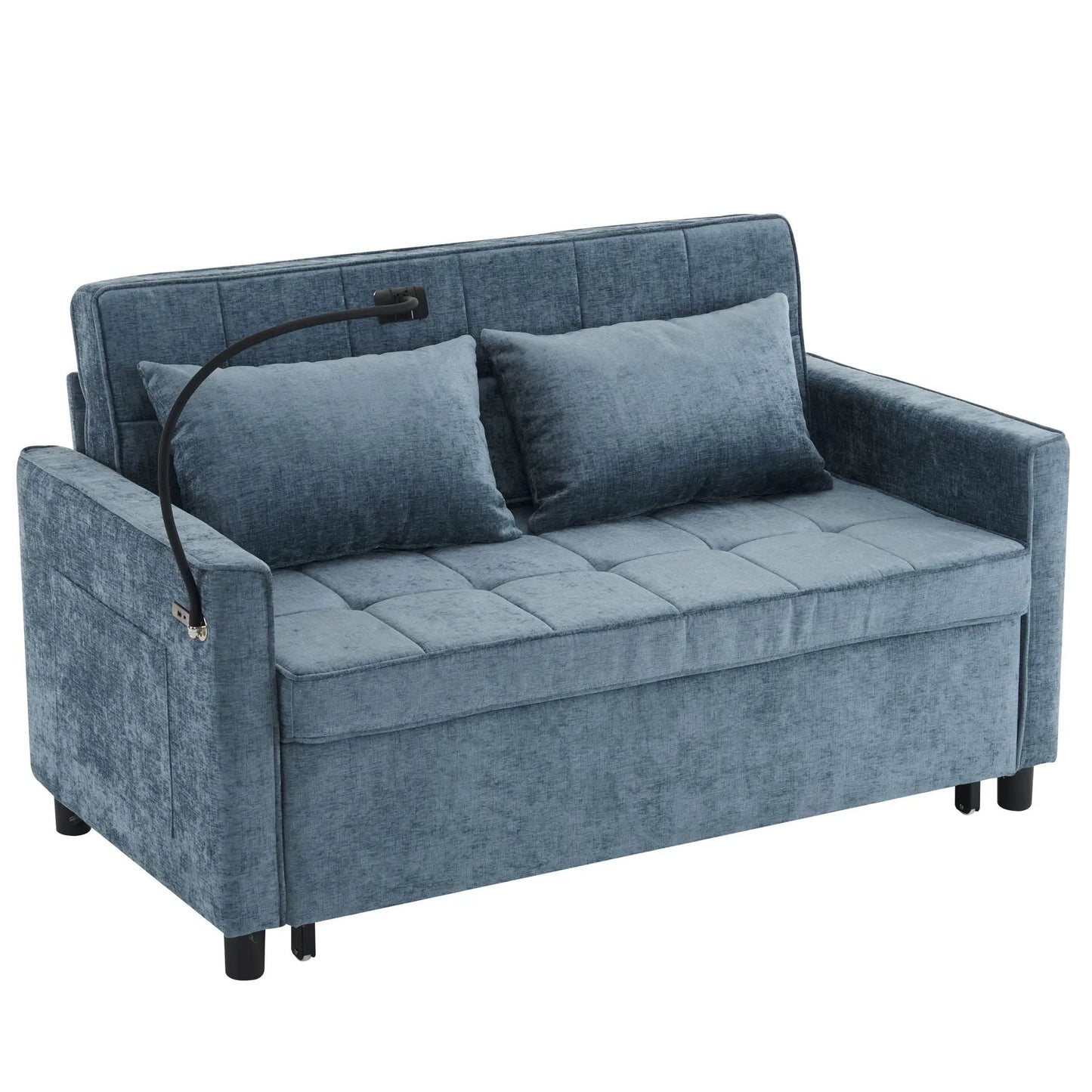 Blue fabric sleeper loveseat with USB ports and phone holder by Unique Piece Furniture on Tampa Home & Garden Store