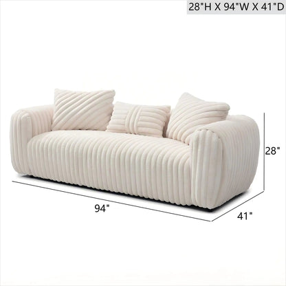 Cancun stationary sofa in white with thick ribbed upholstery, 94 inches wide, 41 inches deep on Tampa Home & Garden Store