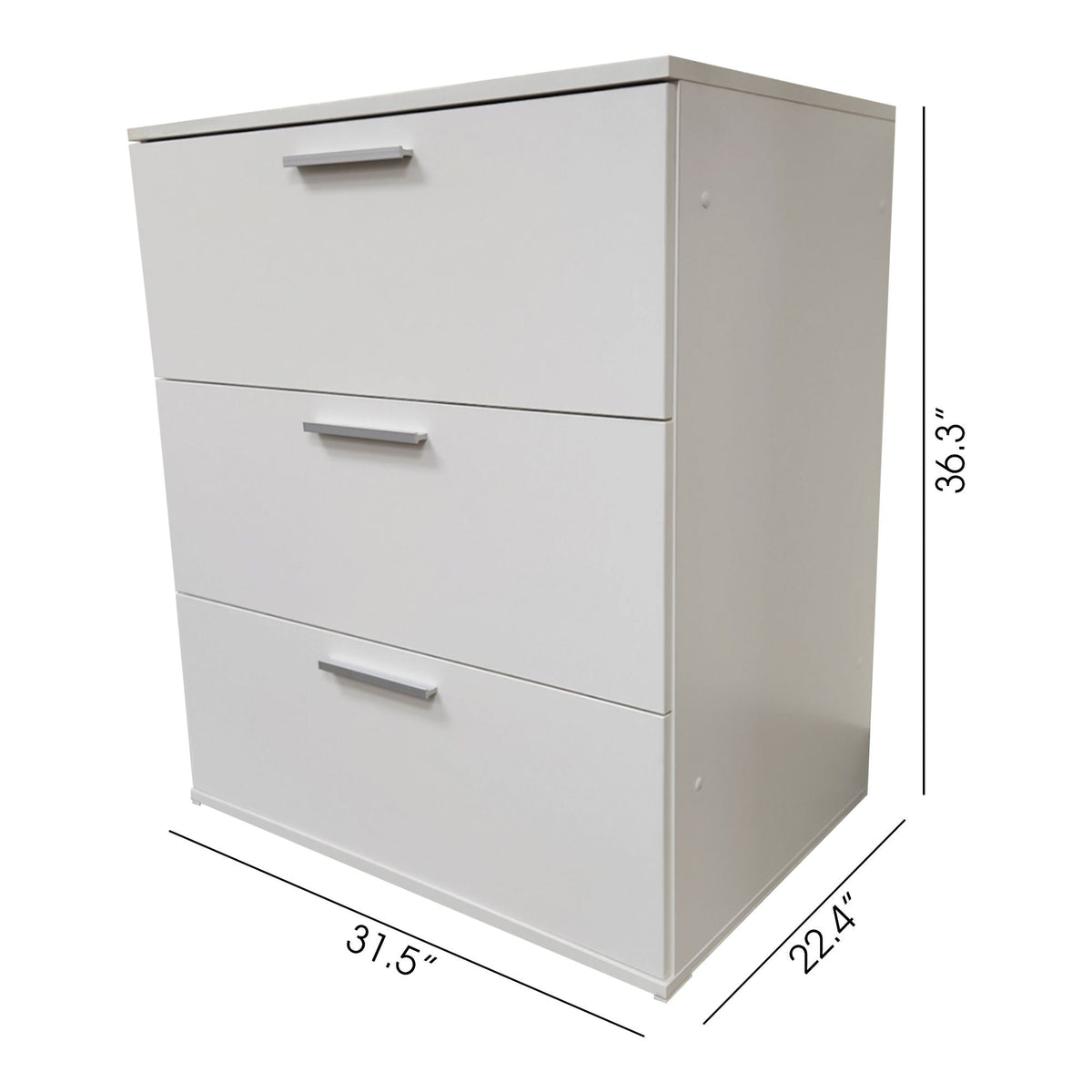 3 Drawer Modular Jumbo Chest white finish with silver metal handles for accent storage on Tampa Home & Garden Store