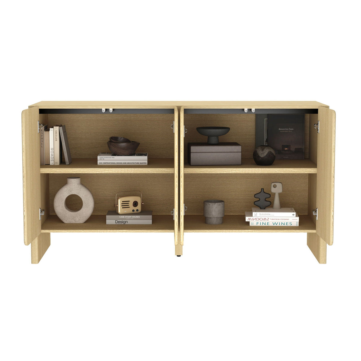 Linda Sideboard by HouseOfZazla, light oak finish; 2 sections with adjustable shelves on Tampa Home & Garden Store
