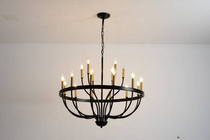 15-light industrial iron chandelier with black frame and gold candle sleeves pendant light on Tampa Home & Garden Store