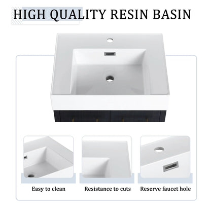 Modern Wall Mounted Vanity Resin Sink and Rack