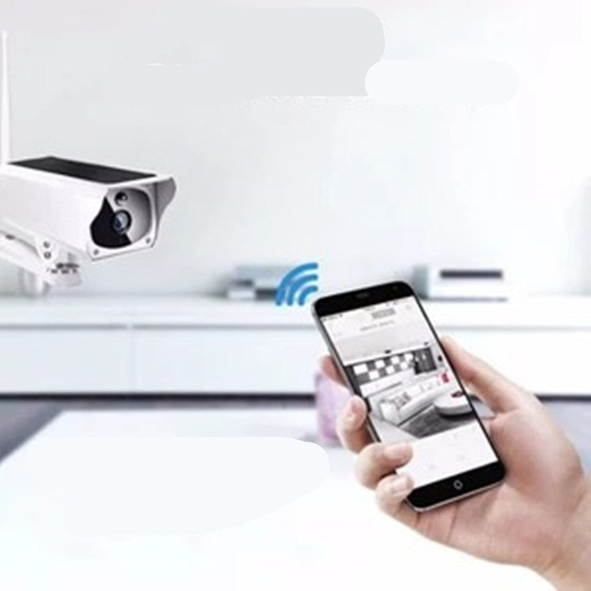 Sell My Stuff solar surveillance camera, white security cam with solar panel, smartphone on Tampa Home & Garden Store