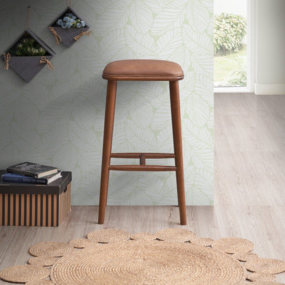 Bar height stool by HouseOfZazla with brown leather upholstered seat and wooden legs on Tampa Home & Garden Store