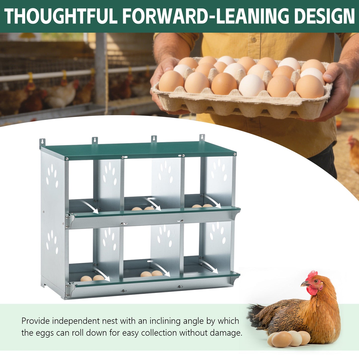 6 Room Galvanized Chicken Nesting Box for a Hutch