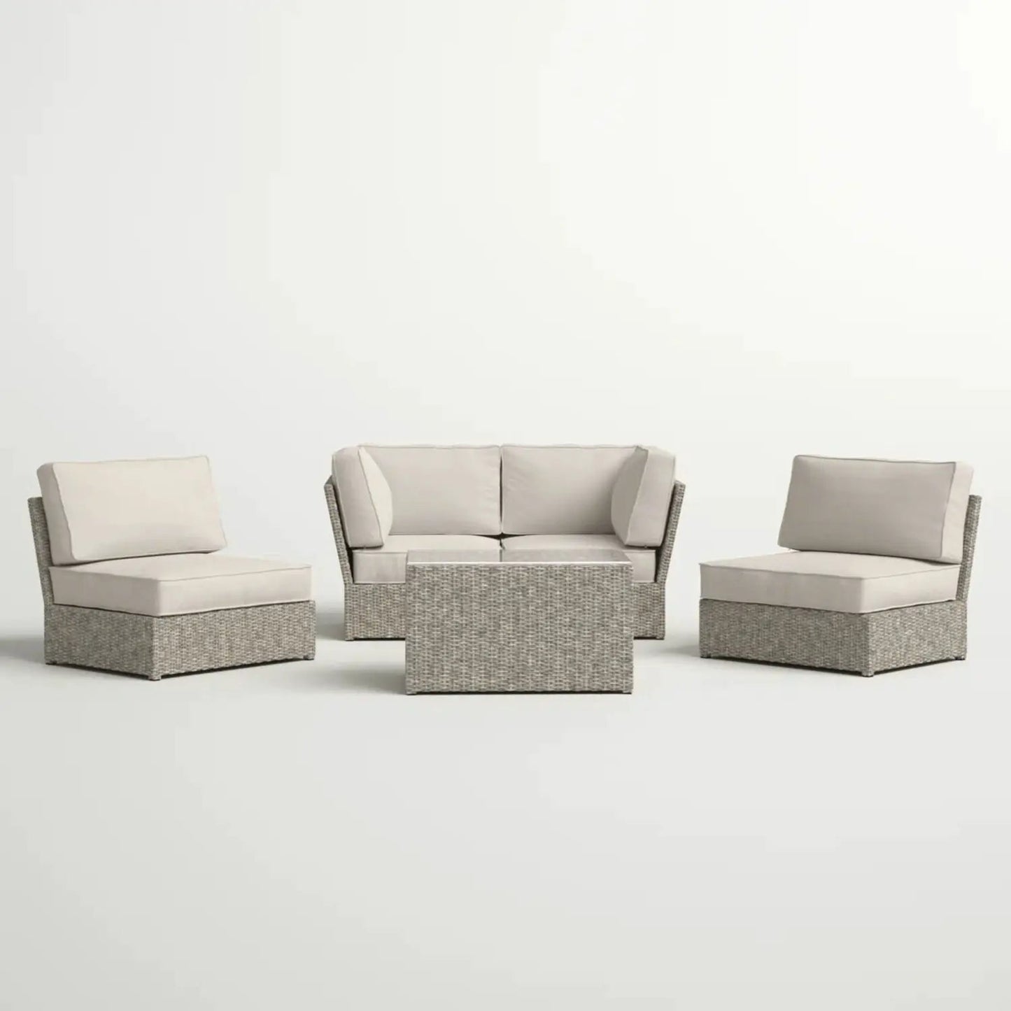 Stylish Modular Wicker Patio Seating Group, 4-Piece Set with beige cushions and gray wicker on Tampa Home & Garden Store