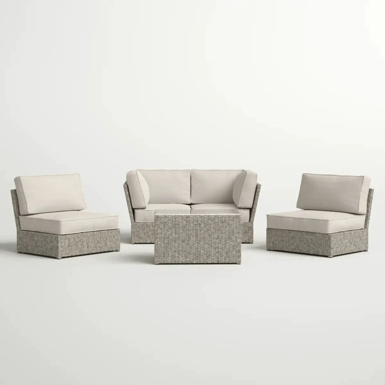 Stylish Modular Wicker Patio Seating Group, 4-Piece Set with beige cushions and gray wicker on Tampa Home & Garden Store