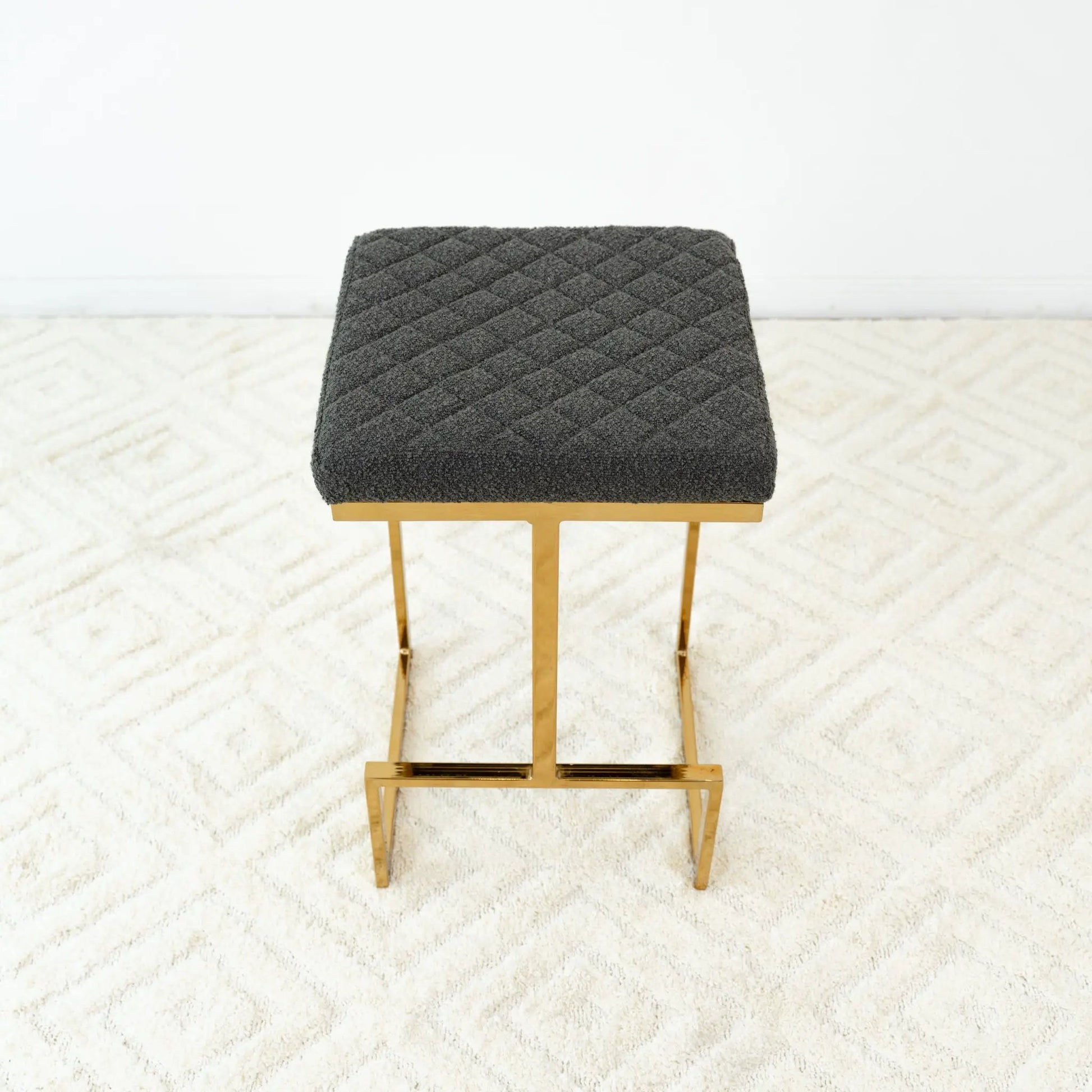 Joel - Mid Century Modern Upholstered Stool, dark gray quilted fabric, Unique Piece Furniture on Tampa Home & Garden Store