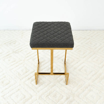 Joel - Mid Century Modern Upholstered Stool, dark gray quilted fabric, Unique Piece Furniture on Tampa Home & Garden Store