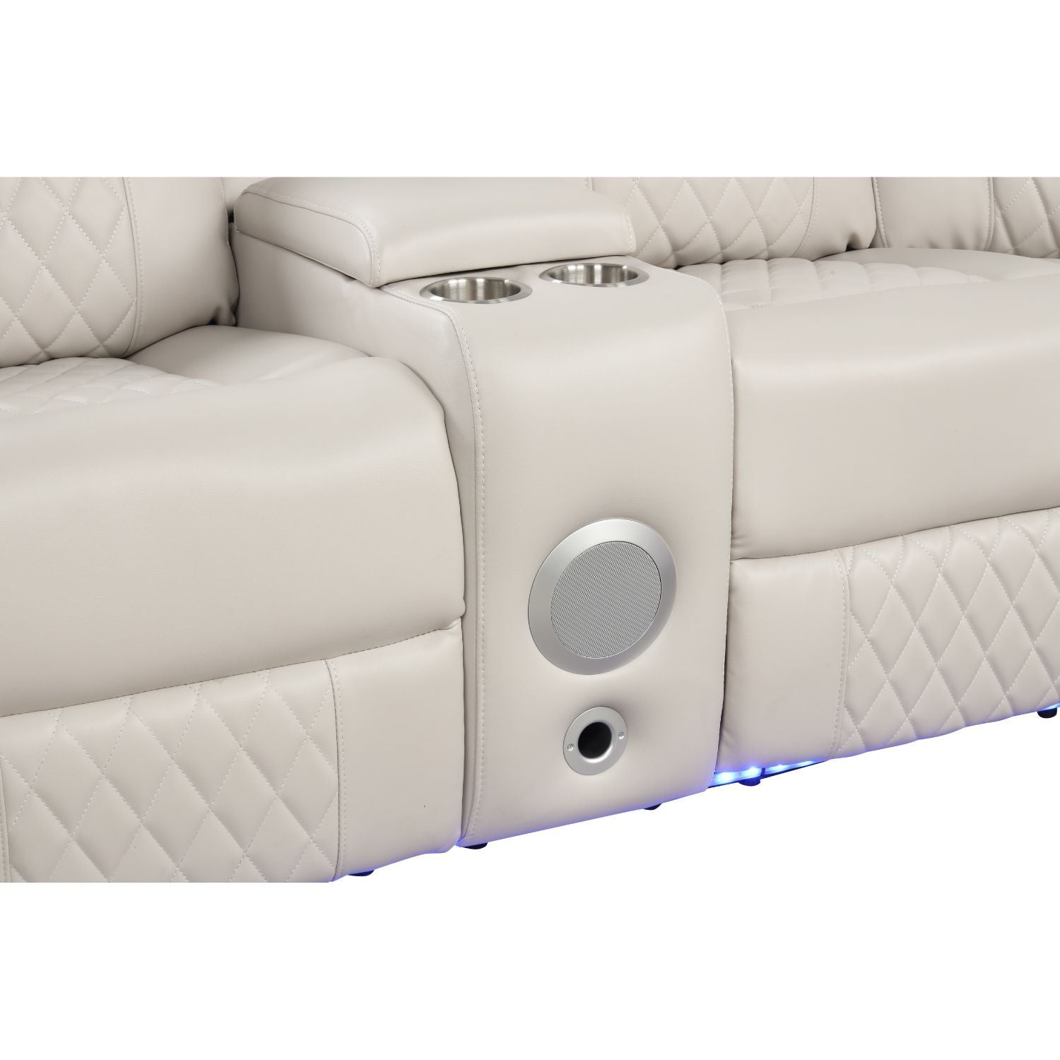 Lacrosse Power Reclining Sectional Sofa ivory leather, diamond quilted with cup holders on Tampa Home & Garden Store