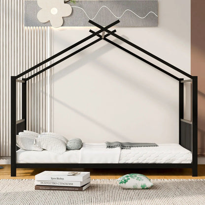 Metal house platform canopy bed in black metal with a modern durable frame Unique Piece Furniture on Tampa Home & Garden Store