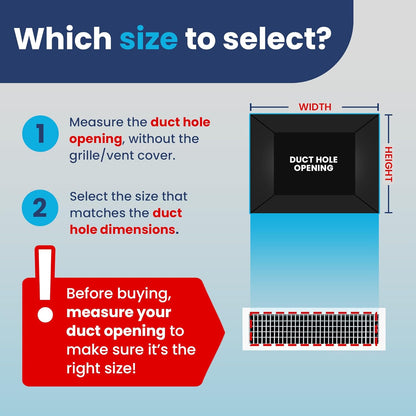 AC Register Vent Cover - Adjustable Aluminum HVAC Grille by HouseOfZazla; duct hole sizing infographic on Tampa Home & Garden Store