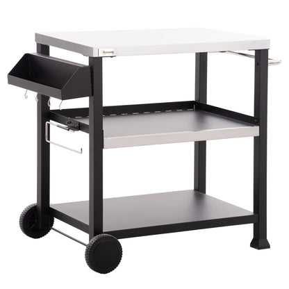 Outsunny three-shelf grill cart with stainless steel top and black frame with wheels on Tampa Home & Garden Store