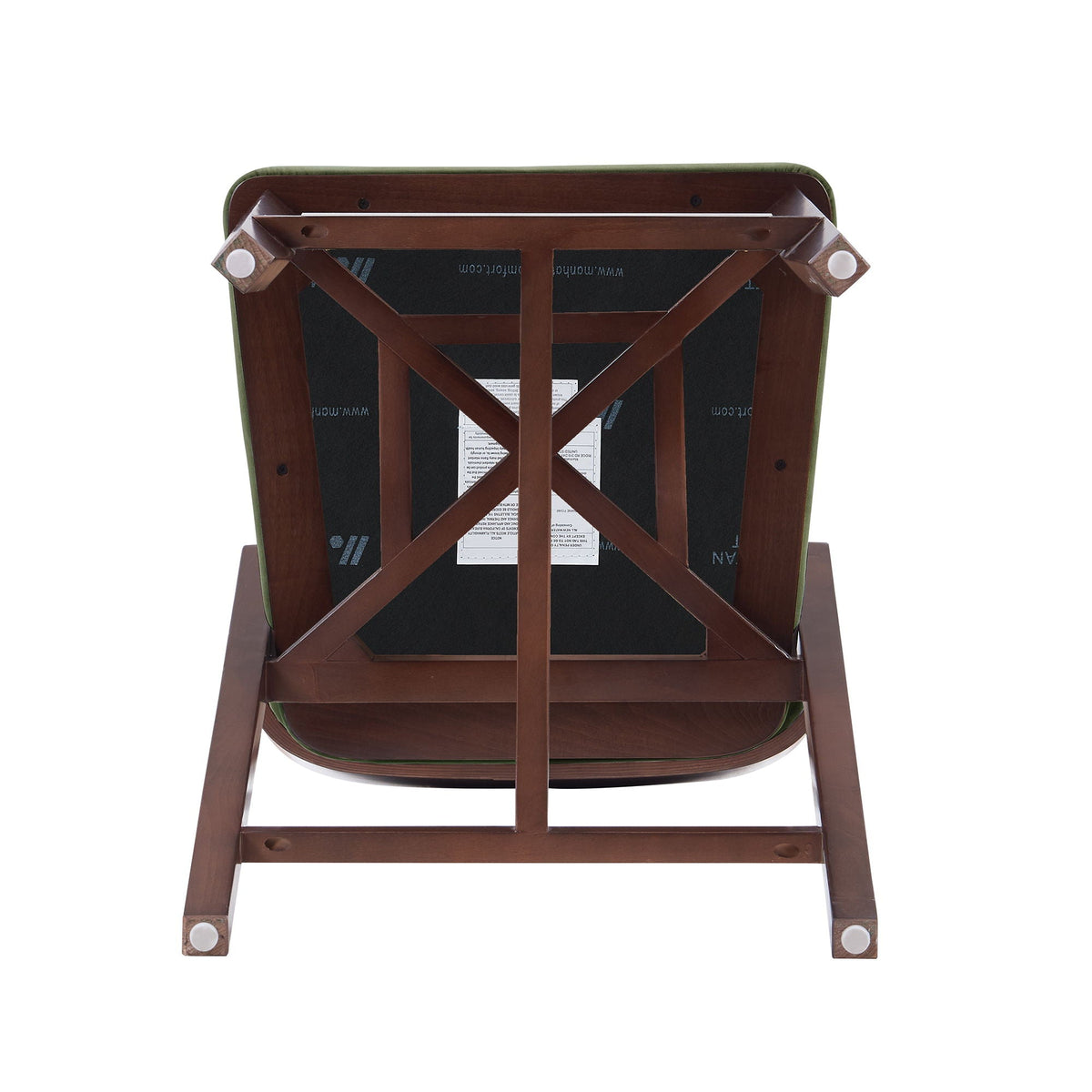 Bar height barstool with backrest, dark wood frame and green upholstered seat on Tampa Home & Garden Store