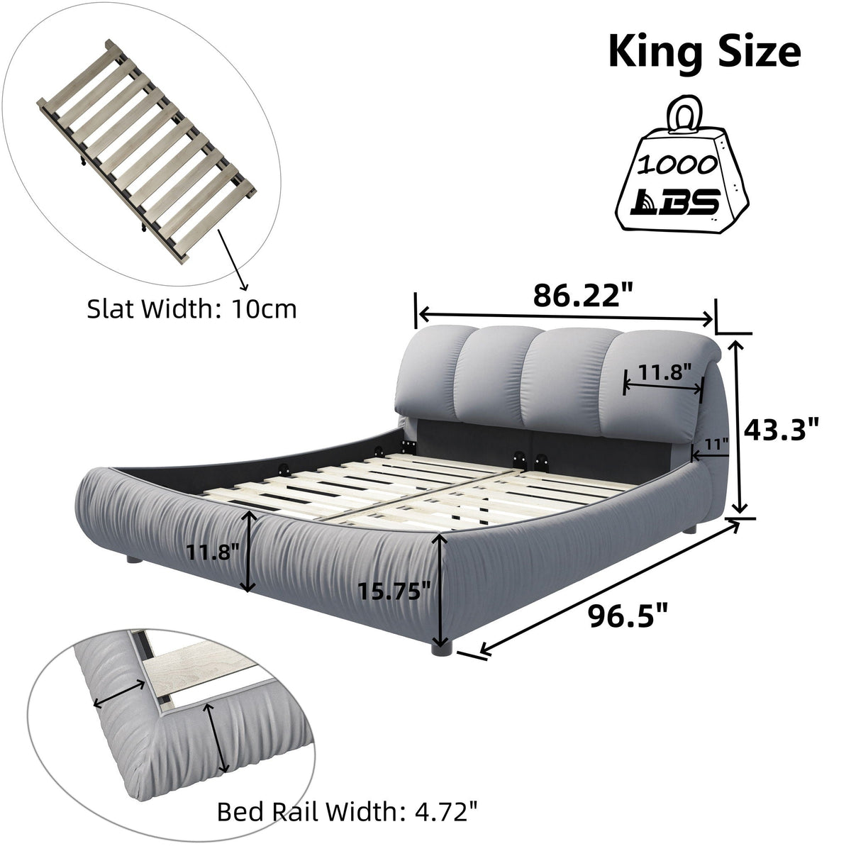 Upholstered platform bed with oversized padded backrest and solid wood frame by HouseOfZazla on Tampa Home & Garden Store