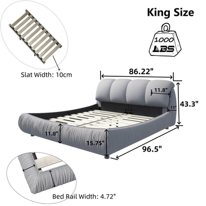 Upholstered platform bed with oversized padded backrest and solid wood frame by HouseOfZazla on Tampa Home & Garden Store