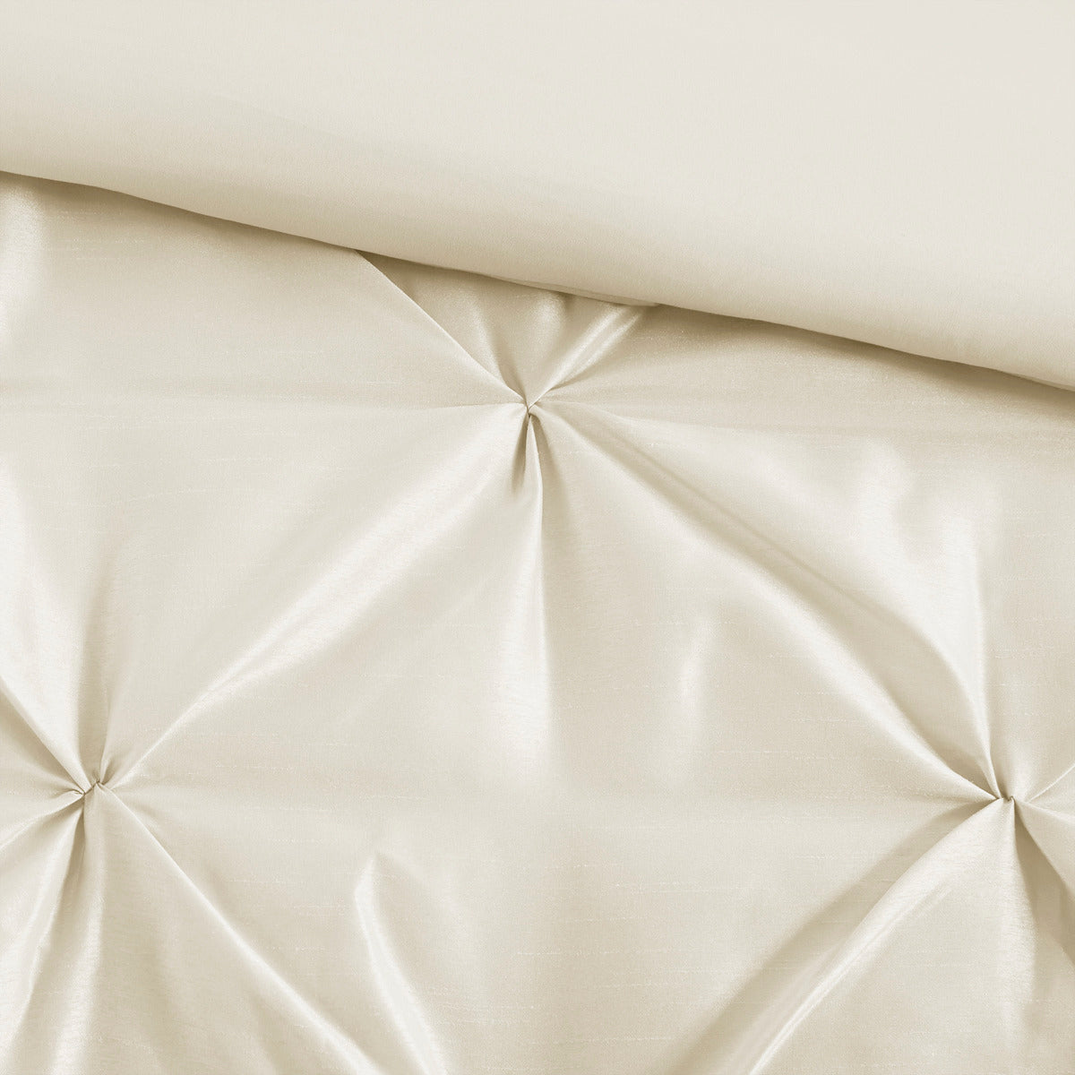 7 Piece Tufted Comforter Set Ivory Cal King by HouseOfZazla with tufted pleats close-up ivory fabric on Tampa Home & Garden Store