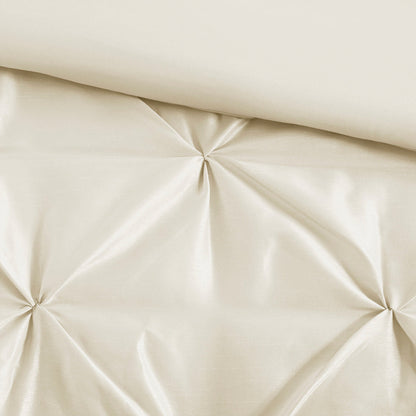 7 Piece Tufted Comforter Set Ivory Cal King by HouseOfZazla with tufted pleats close-up ivory fabric on Tampa Home & Garden Store