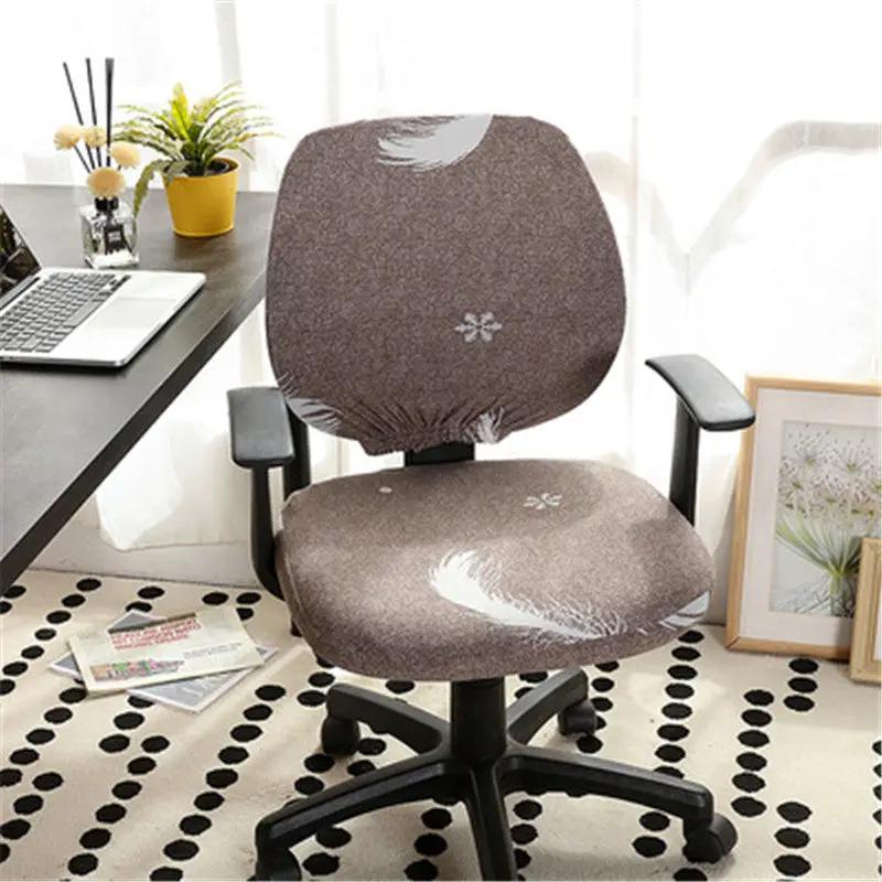 Office computer chair cover brown heather fabric with white feather motif by FLIPSTYLEZLLC on Tampa Home & Garden Store
