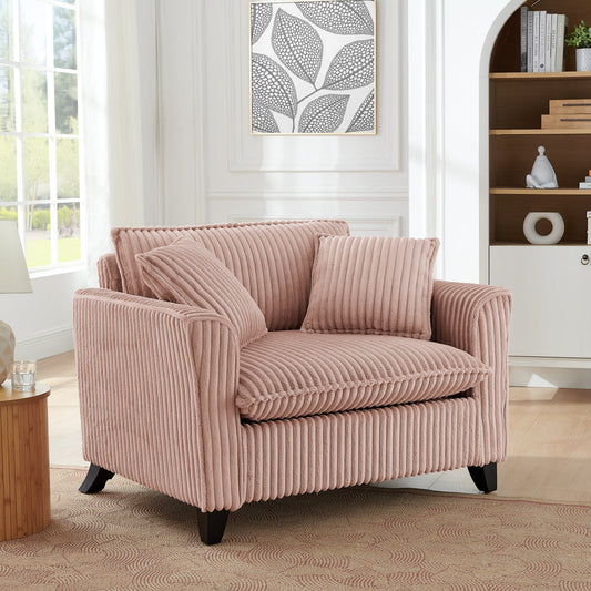 Lazy Sofa Chair in dusty pink ribbed fabric with dark legs on Tampa Home & Garden Store