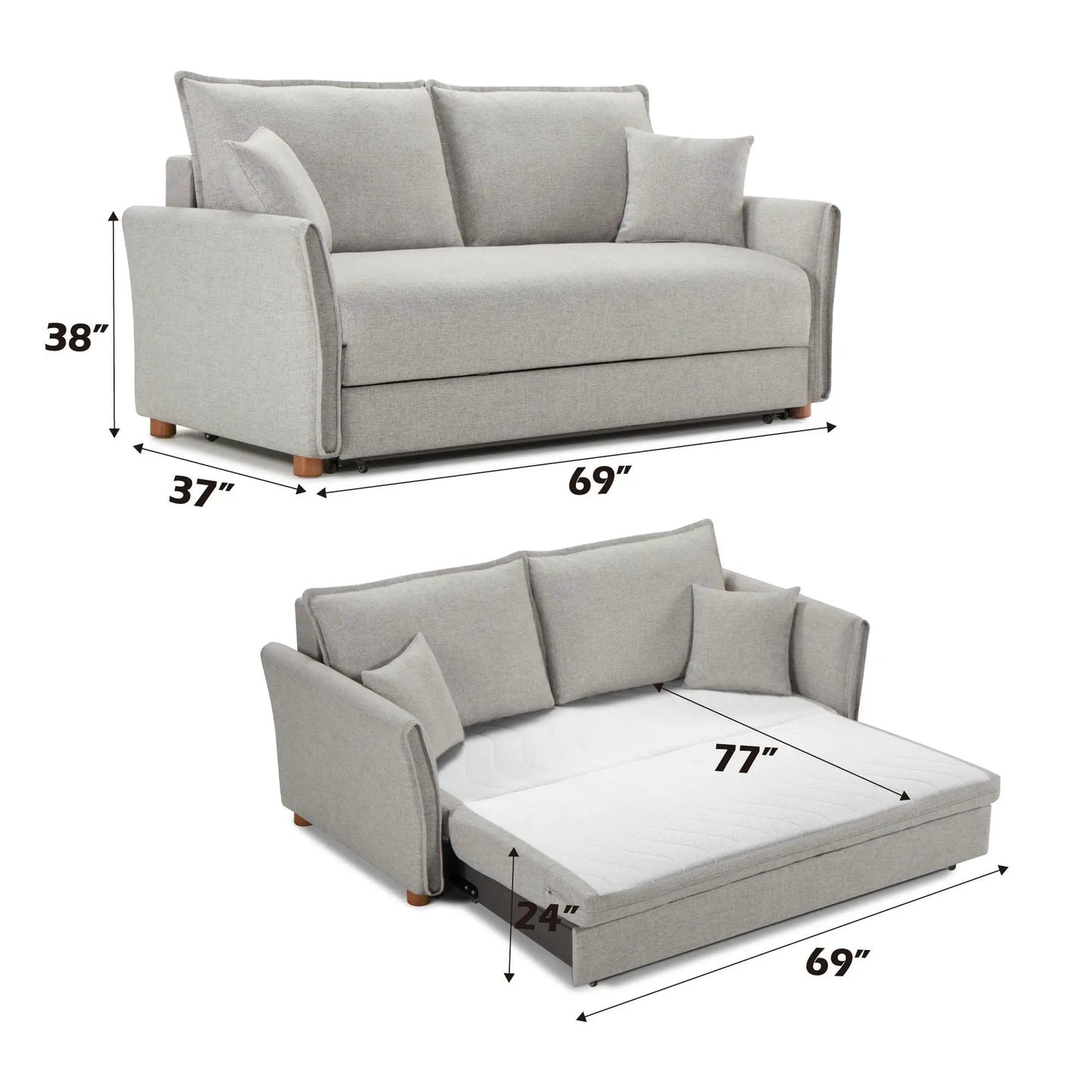 Oren Chenille Sleeper Sectional Sofa with Storage Gray, 2 Toss Pillows on Tampa Home & Garden Store