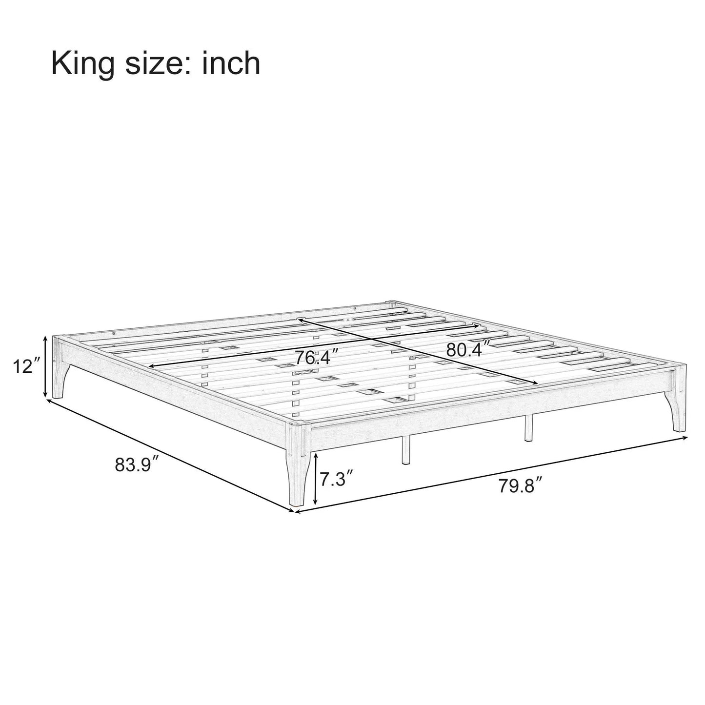 Solid Bamboo Platform Bed Frame with Slat Support