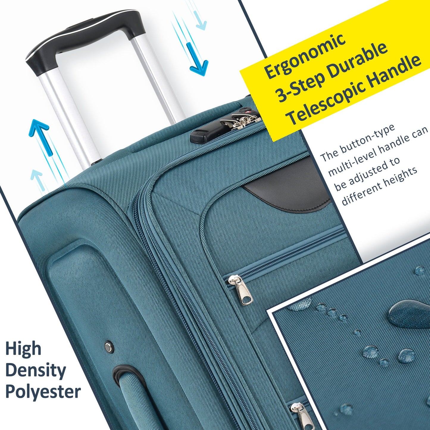 Softside luggage set HouseOfZazla in teal blue with textured polyester fabric on Tampa Home & Garden Store