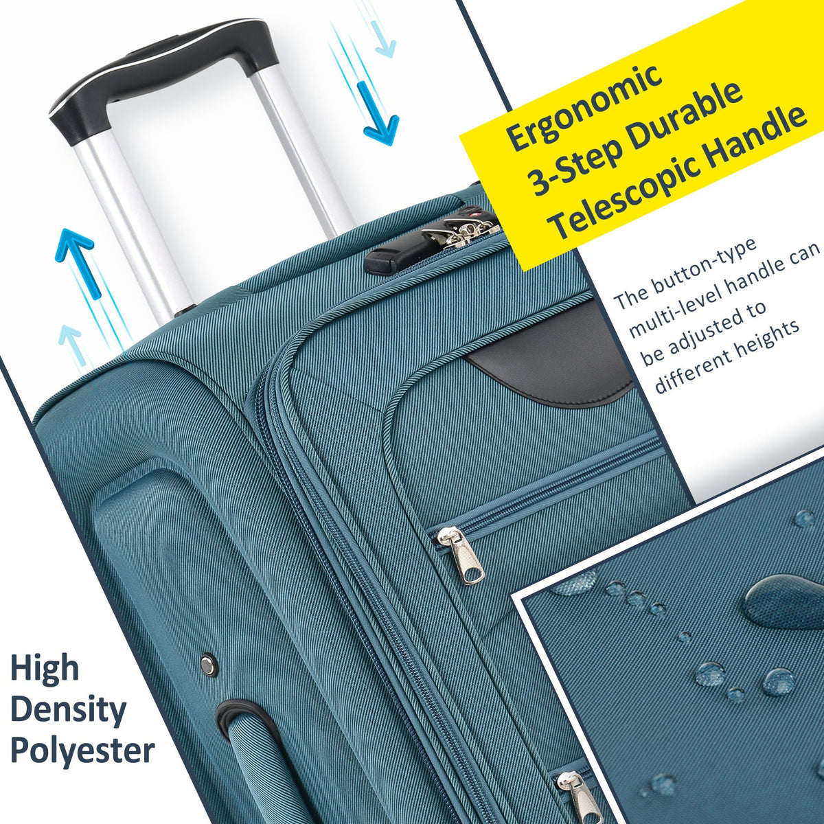 Softside luggage set HouseOfZazla in teal blue with textured polyester fabric on Tampa Home & Garden Store