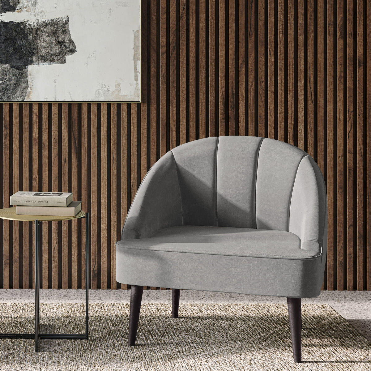 Accent Chair with curved back in grey fabric by HouseOfZazla on Tampa Home & Garden Store