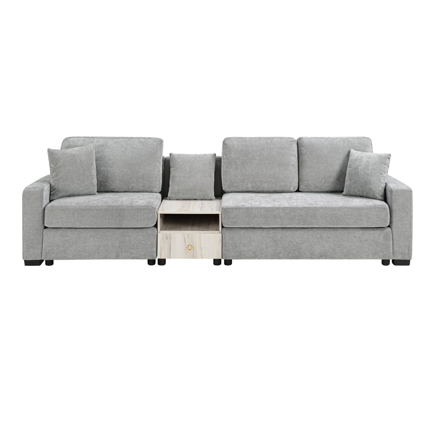 Modular sofa couch with storage armrest and center console in gray fabric on Tampa Home & Garden Store