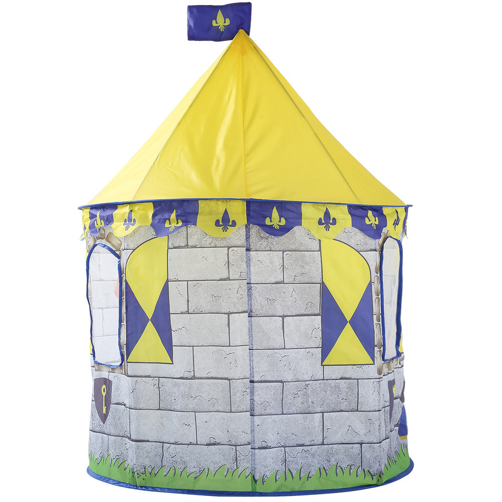 Castle tent with gray brick walls and yellow roof My Store on Tampa Home & Garden Store
