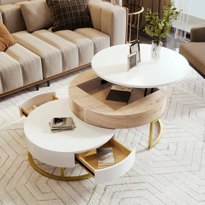Round Lift-Top Nesting Coffee Tables with Drawers