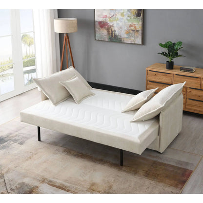 Elisea sleeper sectional sofa beige fabric with 2 toss pillows on Tampa Home & Garden Store